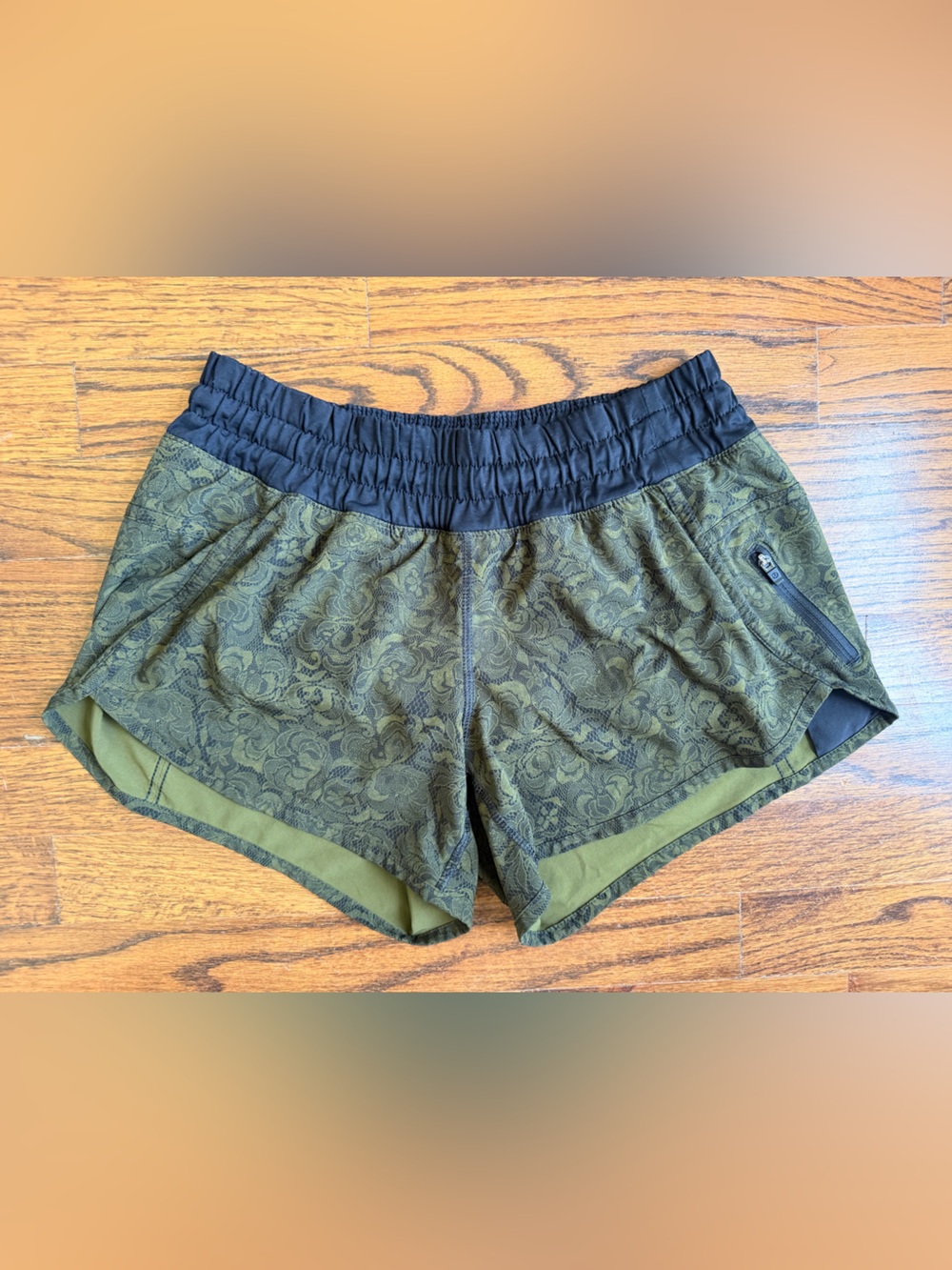 lululemon athletica Olive Green Shorts with Black Waistband